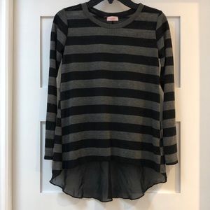 New girls black charcoal stripe! knit body with sheer woven back! Made in USA